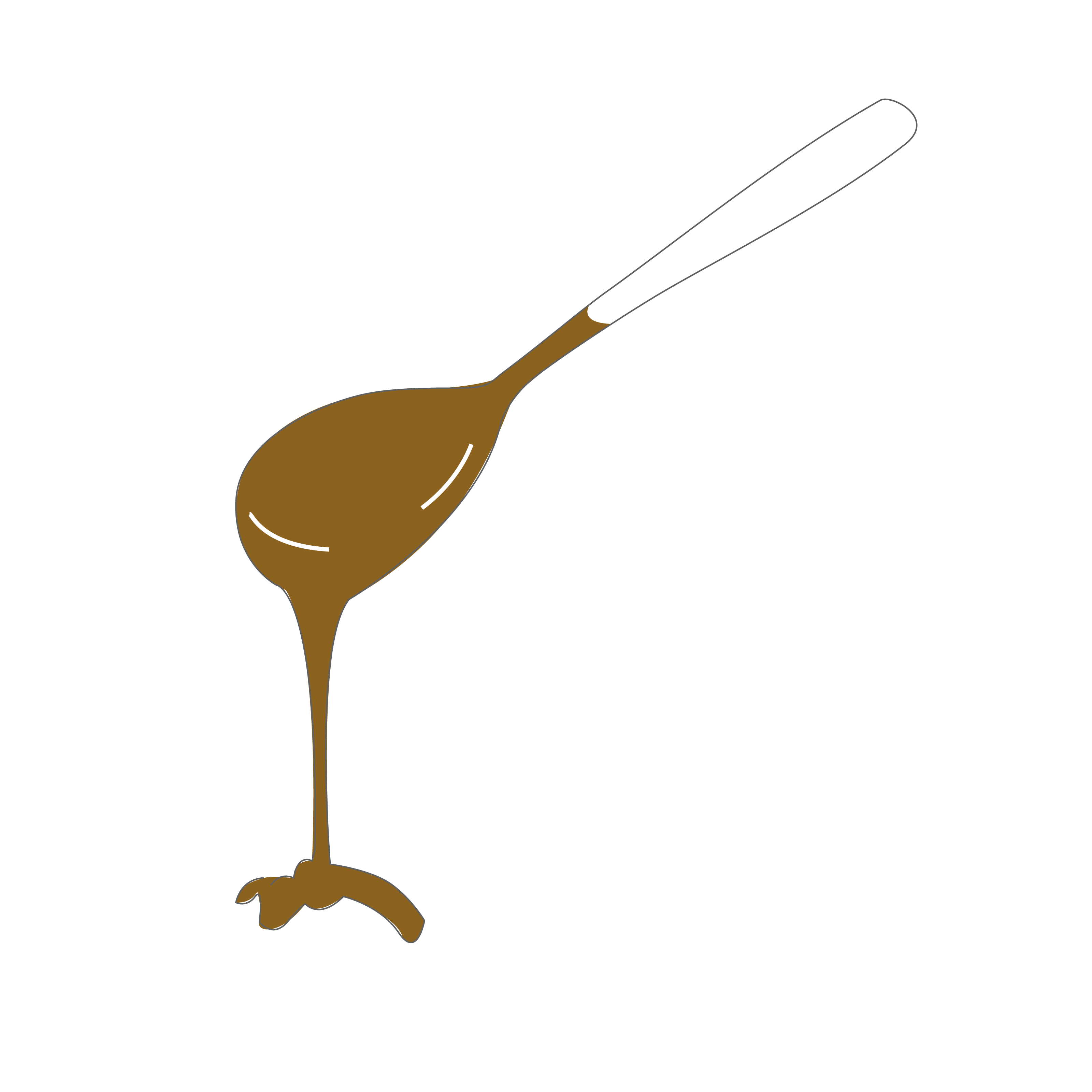 チョコソースを掬っているスプーンの手書き風イラスト。